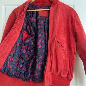 Red Suede Mixed Blues Jacket Women's M floral print inside